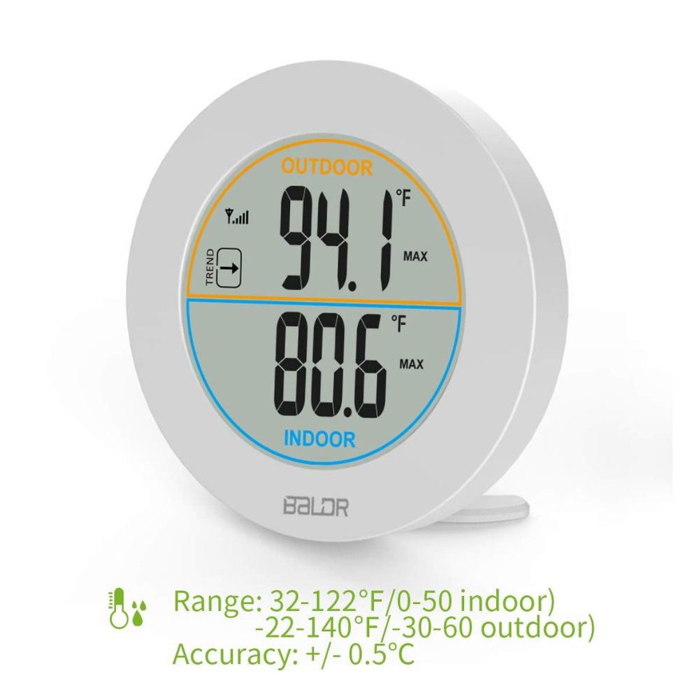 Wireless Indoor/Outdoor Thermometer - Surface or Wall Mounted Monitor, 2.5” LCD